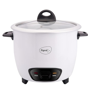 Pigeon by Stovekraft Joy Rice Cooker with Single pot, 1 litres. (White) | Toughened Glass Lid | 400 Watts | Aluminium Cooking Pot | Measuring Cup| Spa