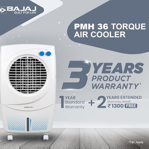 Bajaj PMH 36 Torque 36L Personal Air Cooler For Room| Duramarine Pump with 2-Yr Pump Warranty| 3-Yr Warranty (1 Yr Std + 2 Yr Extn)| TurboFan Technolo