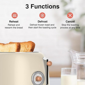 CROWNFUL 2-Slice Toaster, 1.5 In Extra Wide Slots Toaster, Retro Stainless Steel with 6-Shade Settings, Bagel, Cancel, Defrost, Reheat Function, Remov