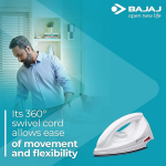 Bajaj DX-6 1000W Dry Iron with Advance Soleplate and Anti-bacterial German Coating Technology, White