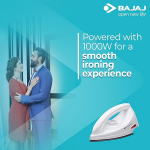 Bajaj DX-6 1000W Dry Iron with Advance Soleplate and Anti-bacterial German Coating Technology, White