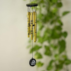 TEJ GIFTS Feng Shui Metal Wind Chime with Om Printed 5 Pipes for Positive Energy, Decorative Outdoor/Indoor Hanging Bells, Good Luck Chimes for Home/B